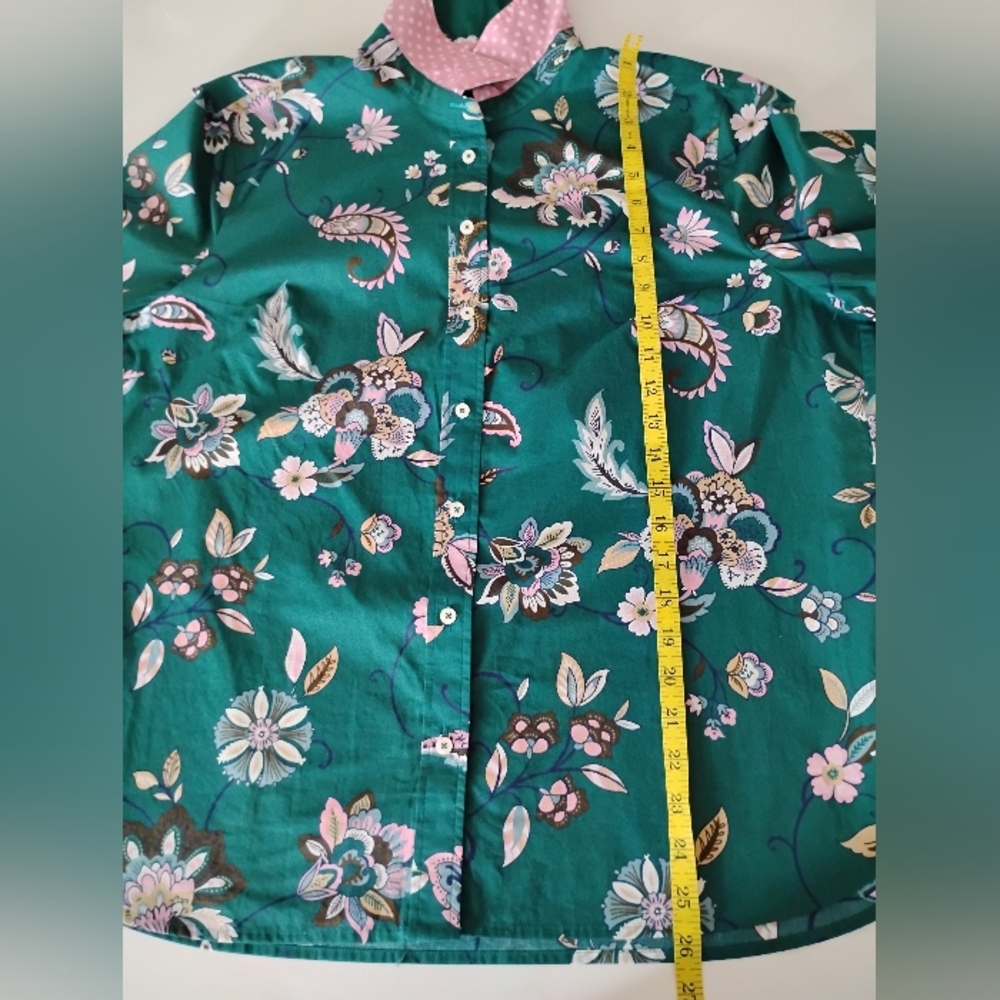 Talbots Petite Cotton Button Down Shirt Green Pink Paisley Floral Colorful  XLP - Picture 15 of 16